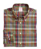 Brooks Brothers Regular Fit Green And Brown Madras Sport Shirt