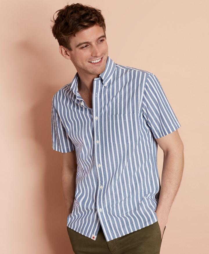 Brooks Brothers Men's Striped Seersucker Short-sleeve Sport Shirt