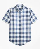 Brooks Brothers Regent Fit Grid Check Irish Linen Short-sleeve Sport Shirt