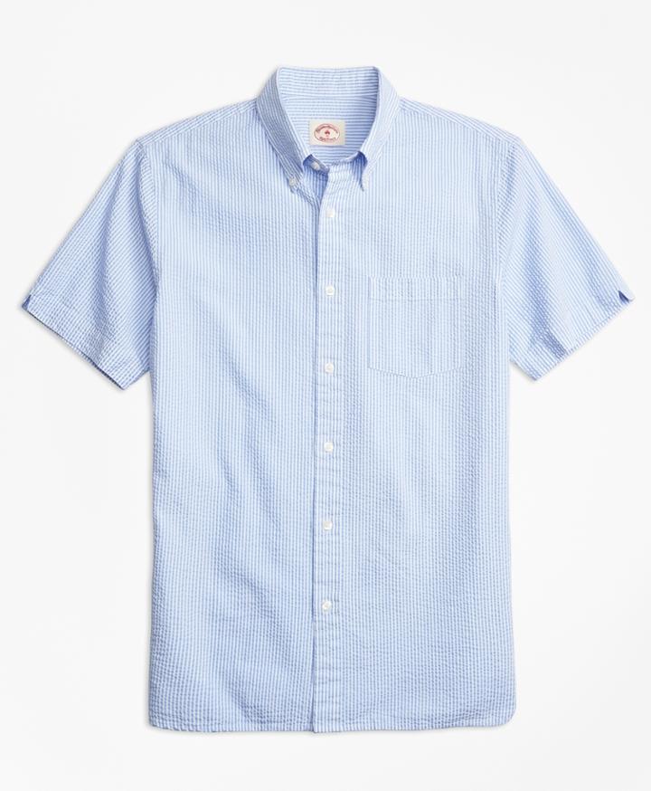 Brooks Brothers Men's Stripe Cotton Seersucker Short-sleeve Sport Shirt
