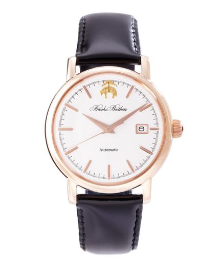 Brooks Brothers Round Watch With Calfskin Band