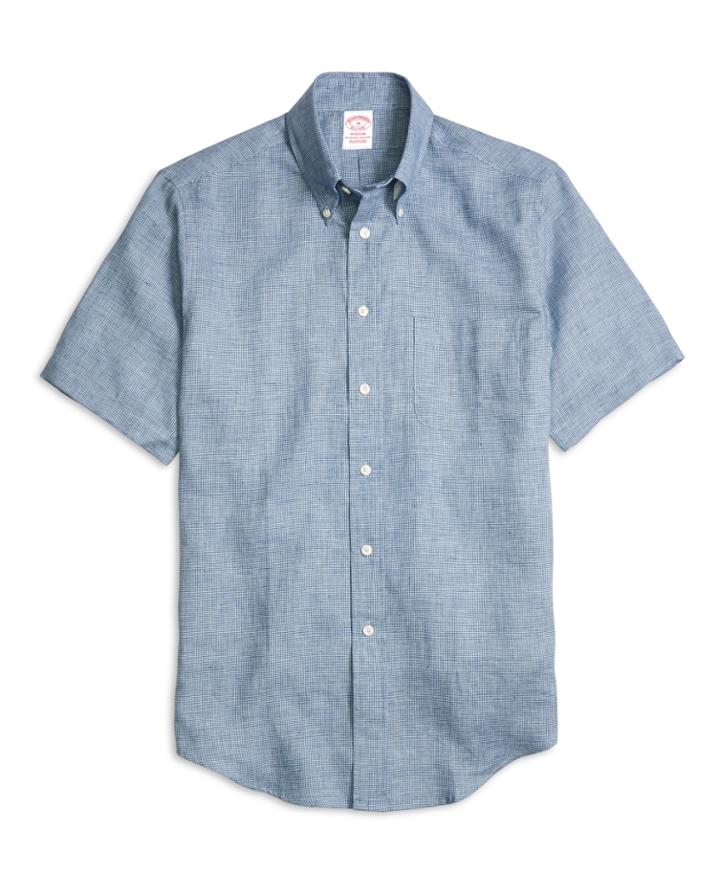 Brooks Brothers Men's Madison Fit Check Linen Short-sleeve Sport Shirt