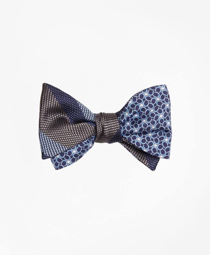 Brooks Brothers Men's Dotted Herringbone Stripe With Horseshoe Motif Reversible Bow Tie