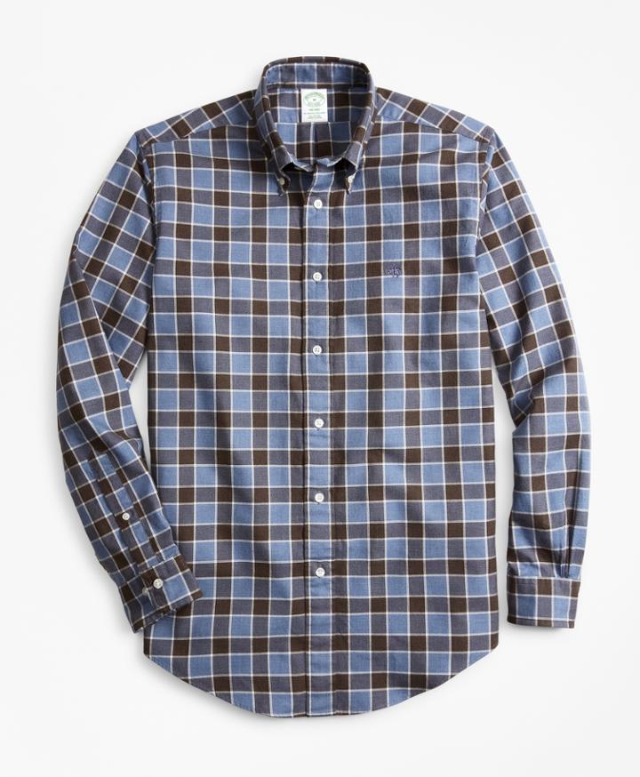 Brooks Brothers Men's Milano Fit Plaid Brushed Oxford Sport Shirt