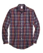 Brooks Brothers Men's Madison Fit Brown Heathered Plaid Sport Shirt