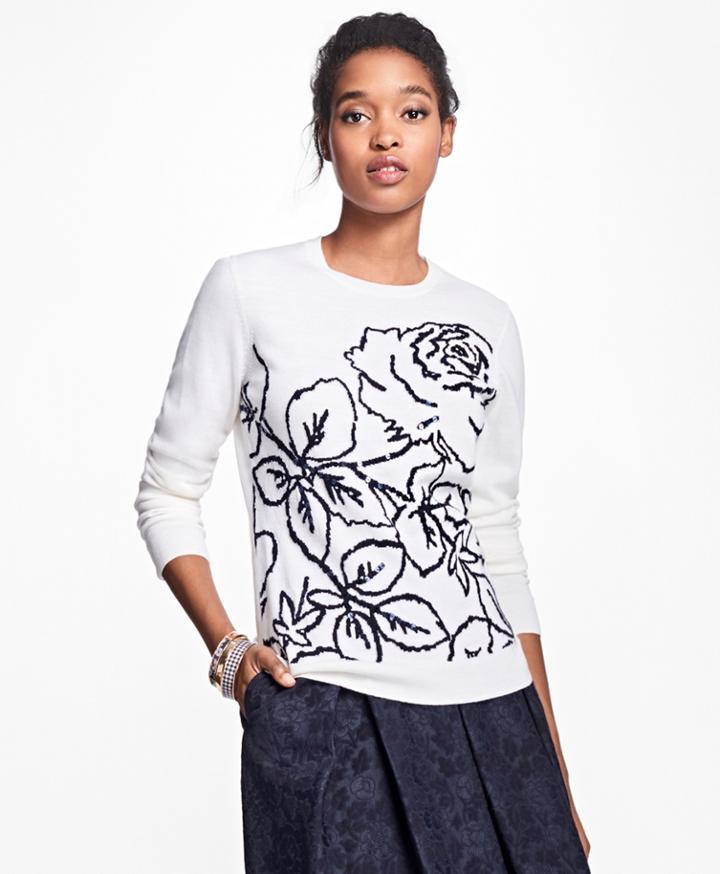 Brooks Brothers Women's Merino Wool Rose Intarsia Sweater