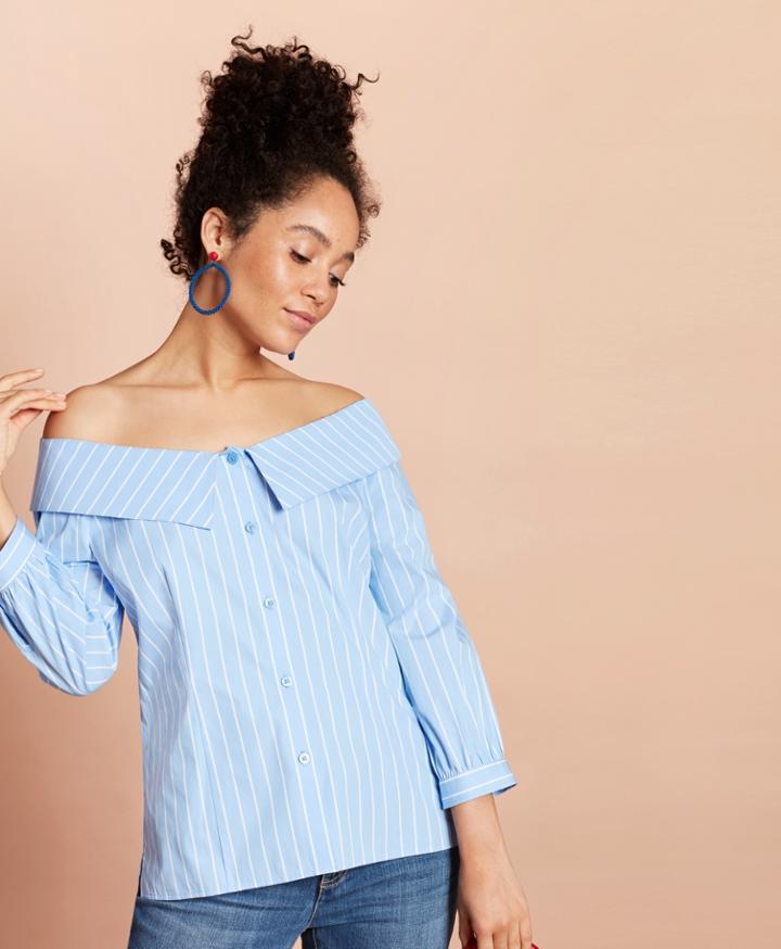 Brooks Brothers Women's Striped Cotton-poplin Portrait-collar Blouse