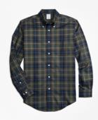 Brooks Brothers Men's Non-iron Regent Fit Olive Plaid Sport Shirt