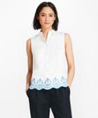 Brooks Brothers Floral-embroidered Cotton Sateen Blouse