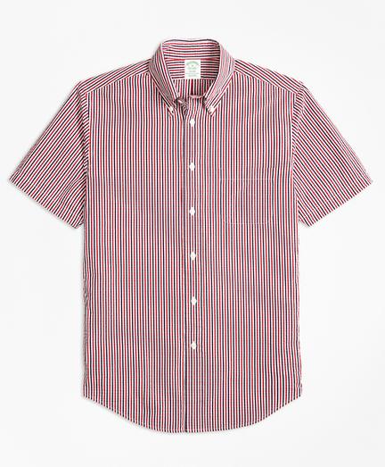 Brooks Brothers Milano Fit Check Seersucker Short-sleeve Sport Shirt