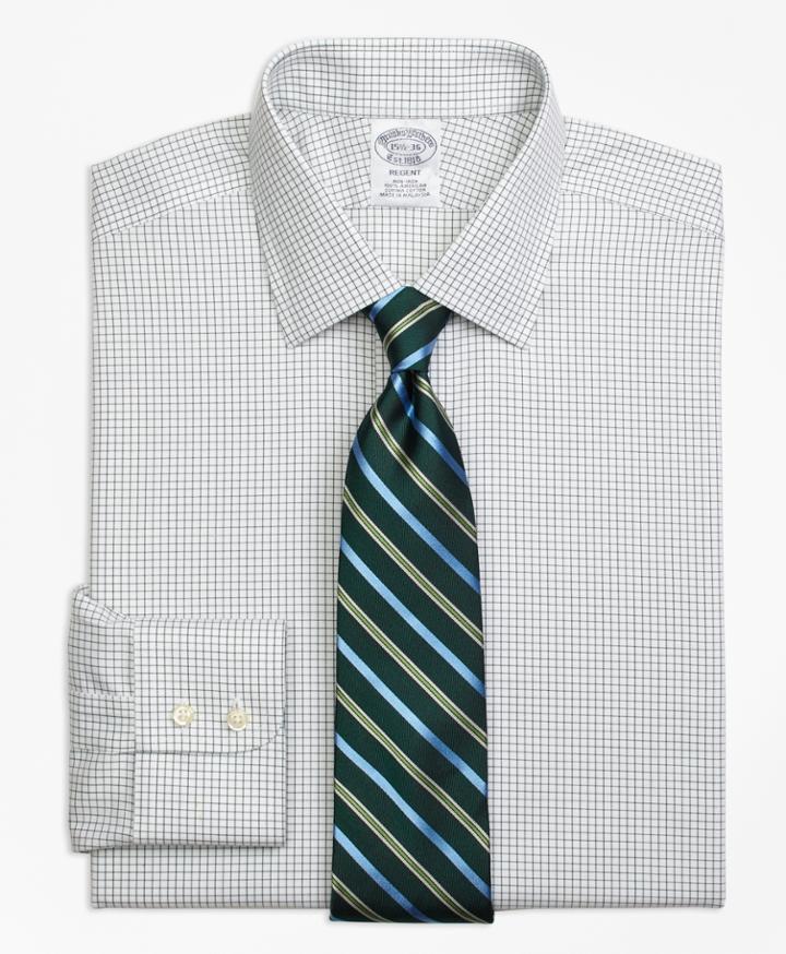 Brooks Brothers Men's Non-iron Slim Fit Small Windowpane Dress Shirt