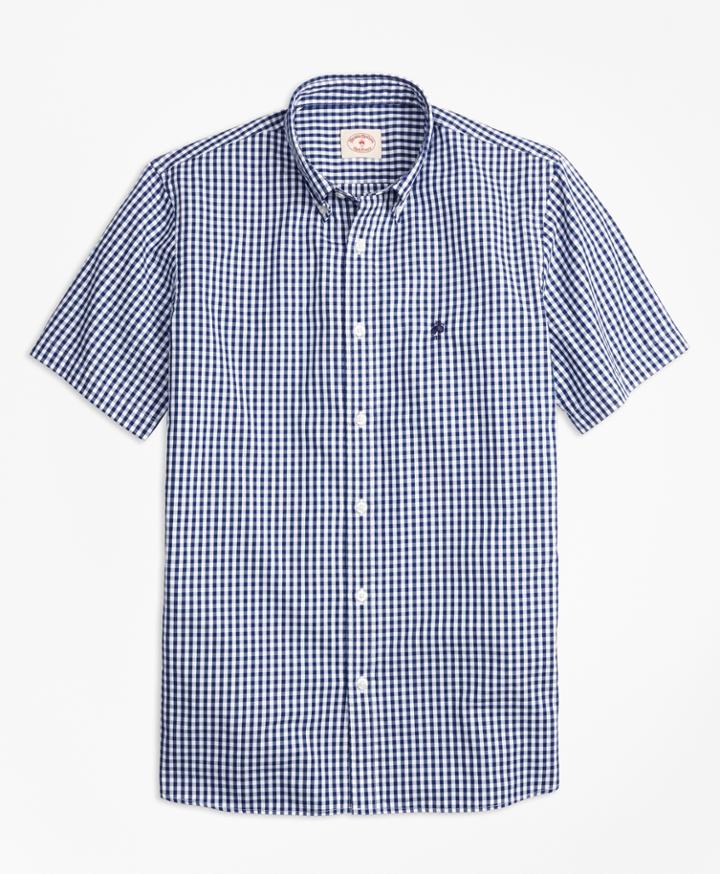 Brooks Brothers Men's Gingham Batiste Oxford Short-sleeve Sport Shirt