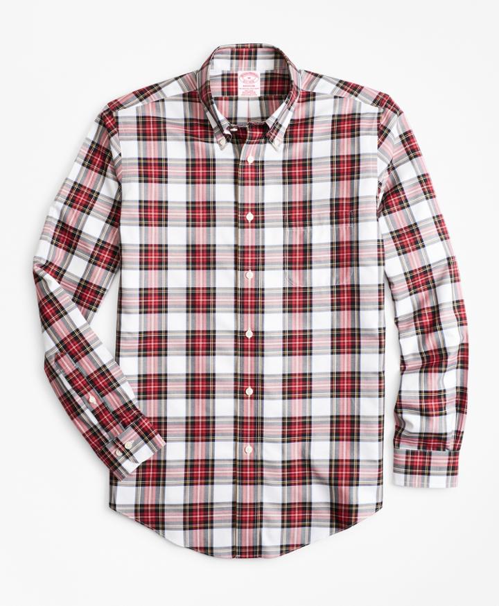 Brooks Brothers Men's Non-iron Madison Fit Red Tartan Sport Shirt