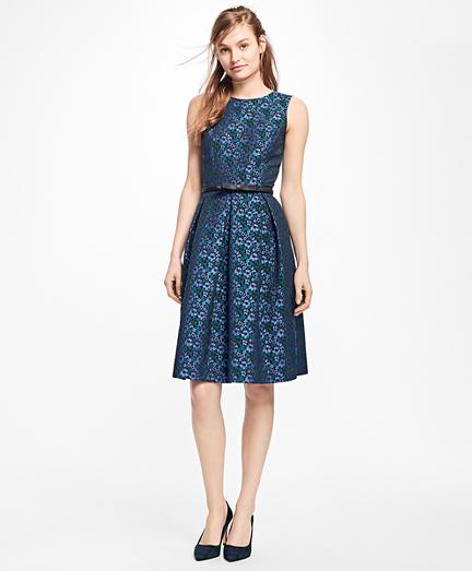 Brooks Brothers Sleeveless Floral Jacquard Pleated Dress