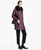 Brooks Brothers Women's Floral Jacquard Coat With Removable Fox Fur Collar
