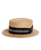 Brooks Brothers The Great Gatsby Collection Straw Boater Hat With Navy And White Striped Ribbon