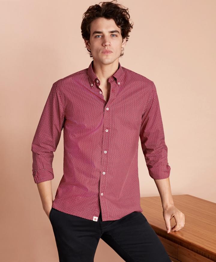 Brooks Brothers Men's Red Dot-print Poplin Sport Shirt