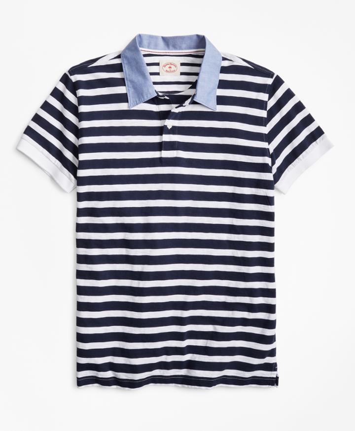 Brooks Brothers Men's Striped Slub Cotton Jersey Polo Shirt