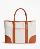 Brooks Brothers Leather-trimmed Canvas Tote Bag