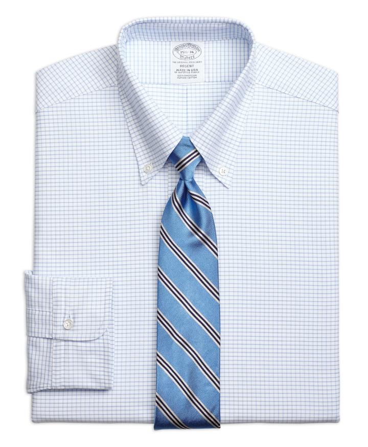 Brooks Brothers Men's Original Polo Button-down Oxford Slim Fitted Dress Shirt, Small Windowpane