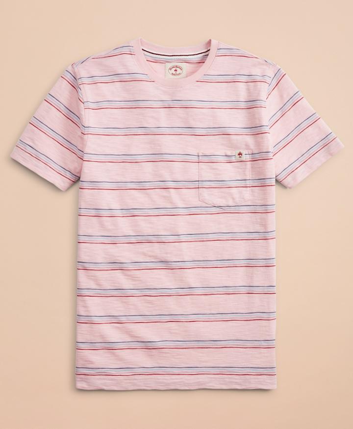 Brooks Brothers Men's Multi-color Stripe Slub Jersey Pocket T-shirt