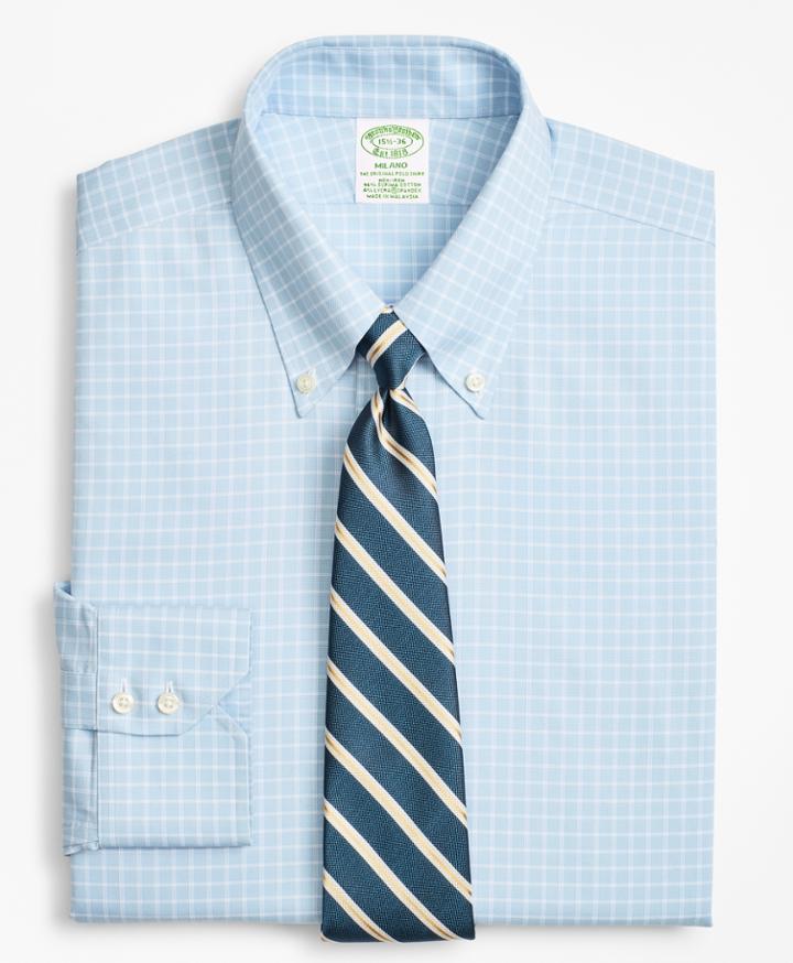 Brooks Brothers Men's Stretch Extra Slim Fit Slim-fit Dress Shirt, Non-iron Royal Oxford Ground Check
