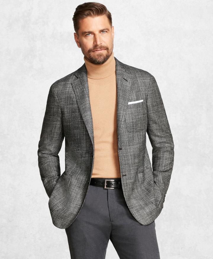 Brooks Brothers Men's Golden Fleece Brookscloud Black-and-white Plaid Sport Coat