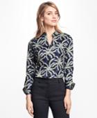 Brooks Brothers Women's Petite Fitted Palm Tree Print Cotton Sateen Shirt