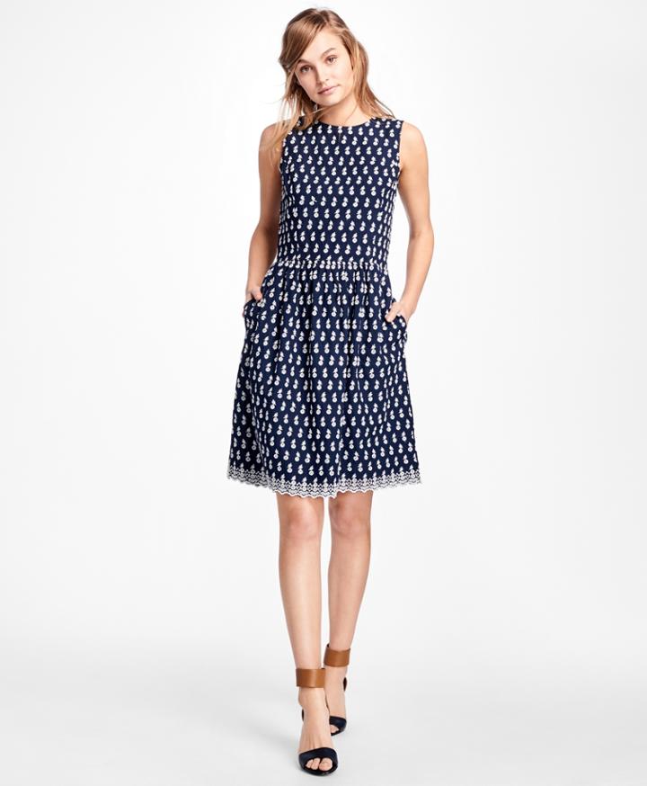 Brooks Brothers Women's Floral-embroidered Cotton Dress