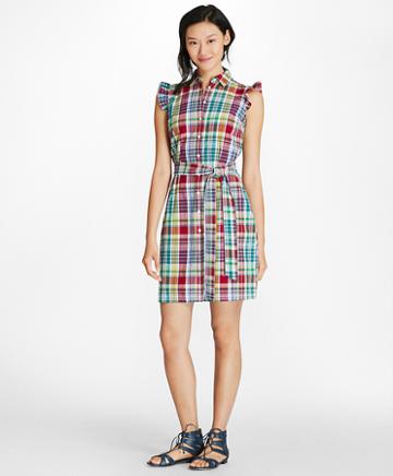 Brooks Brothers Madras Cotton Seersucker Shirt Dress
