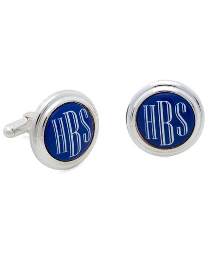 Brooks Brothers Silver And Blue  Hand Painted Enamel Cuff Links