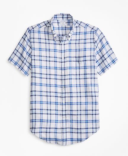Brooks Brothers Regent Fit Tartan Irish Linen Short-sleeve Sport Shirt