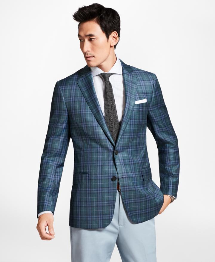Brooks Brothers Men's Regent Fit Teal Plaid Sport Coat