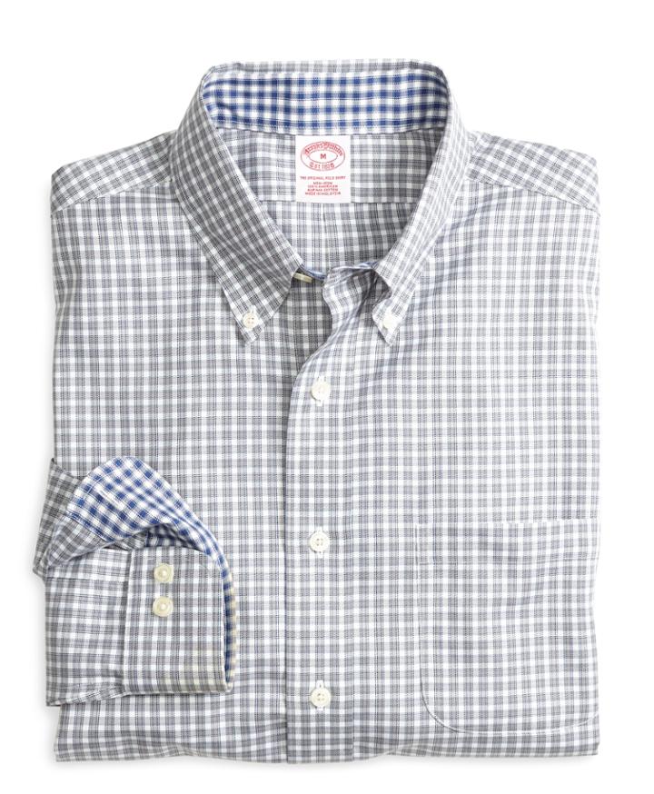 Brooks Brothers Men's Non-iron Regular Fit Framed Mini Check Sport Shirt