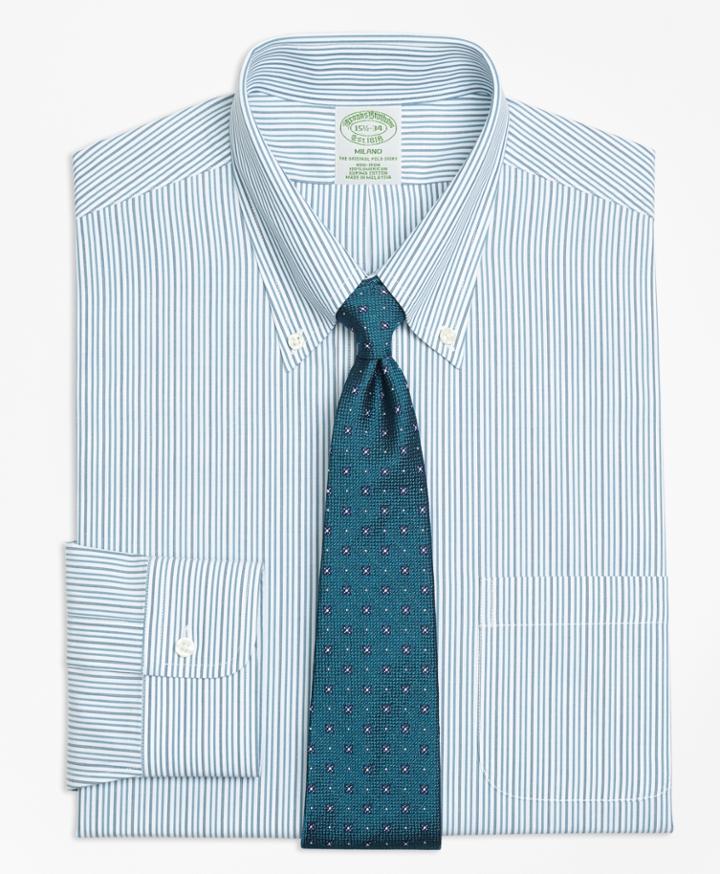 Brooks Brothers Men's Non-iron Extra Slim Fit Framed Double Stripe Dress Shirt
