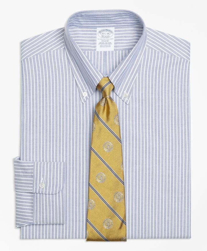 Brooks Brothers Men's Original Polo Button-down Oxford Slim Fitted Dress Shirt, Ground Stripe