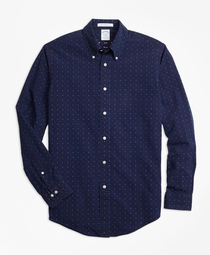 Brooks Brothers Men's Regent Fit Indigo Stripe Dobby Sport Shirt