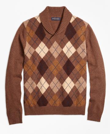 Brooks Brothers Heritage Argyle Shawl Collar Sweater