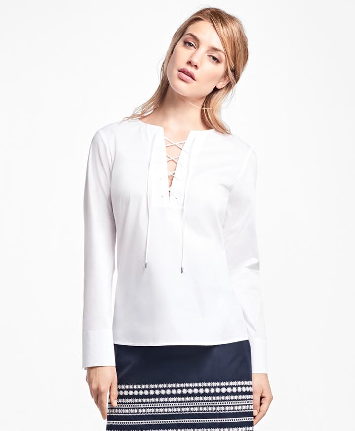 Brooks Brothers Women's Stretch-cotton-poplin Lace-up Blouse