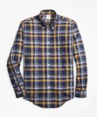 Brooks Brothers Men's Non-iron Regent Fit Navy-gold Plaid Sport Shirt
