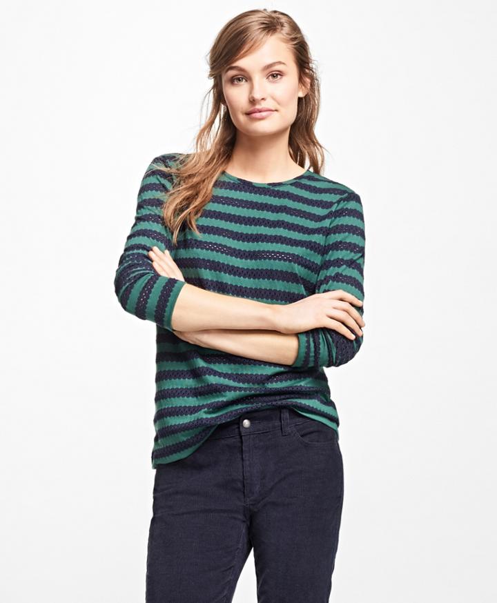 Brooks Brothers Women's Striped Jacquard Eyelet Top
