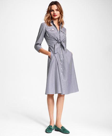 Brooks Brothers Striped Cotton Poplin Tie-waist Shirt Dress