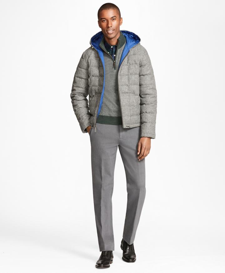 Brooks Brothers Men's Plaid Water Repellent Wool Short Puffer Coat