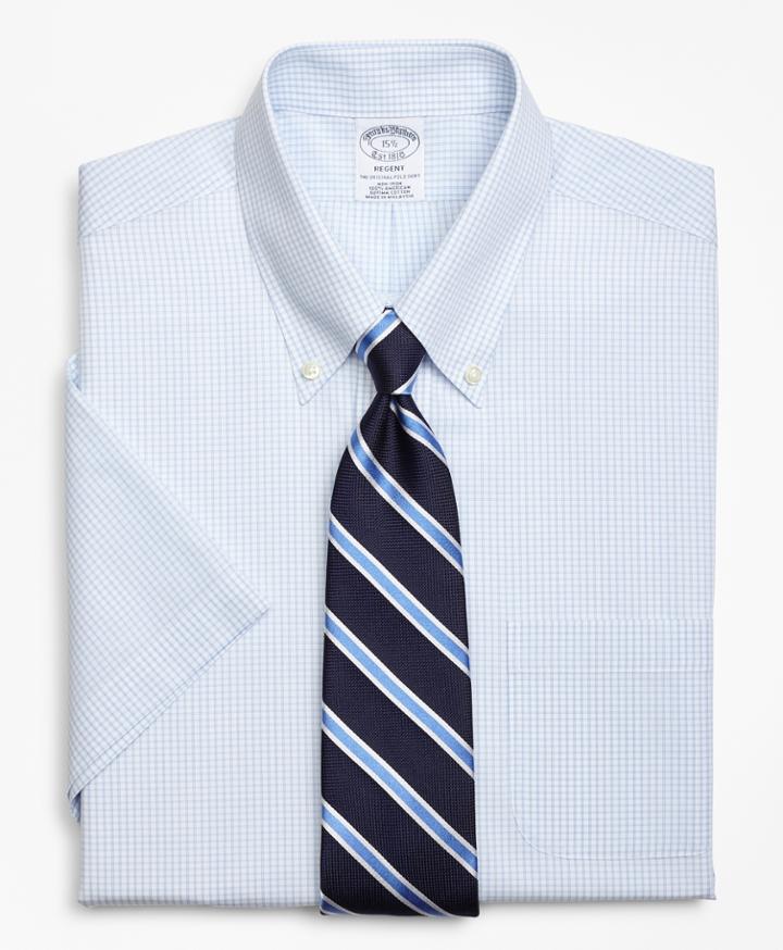 Brooks Brothers Slim Fitted Dress Shirt, Non-iron Double Mini-windowpane Short-sleeve