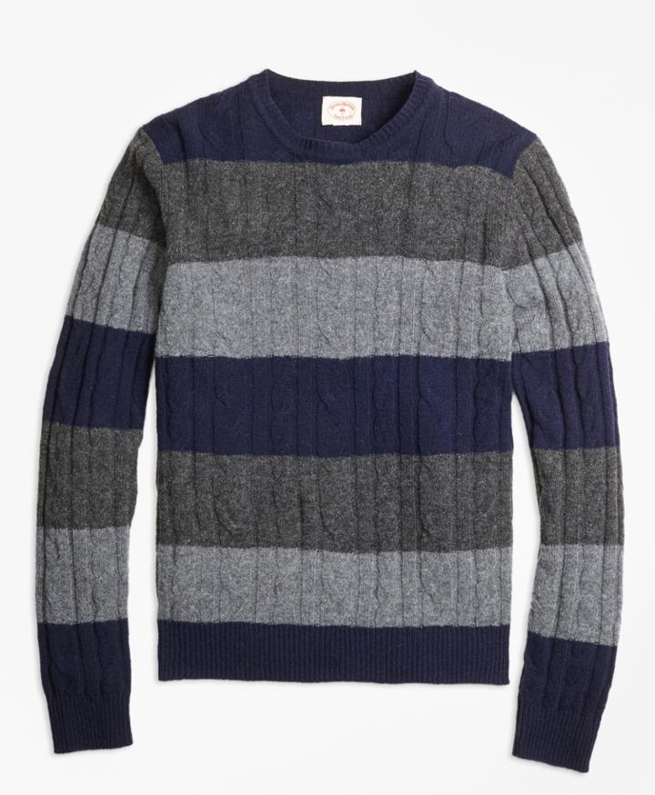 Brooks Brothers Men's Wide-stripe Cable Crewneck Sweater