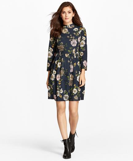 Brooks Brothers Floral-print Crepe Mockneck Dress