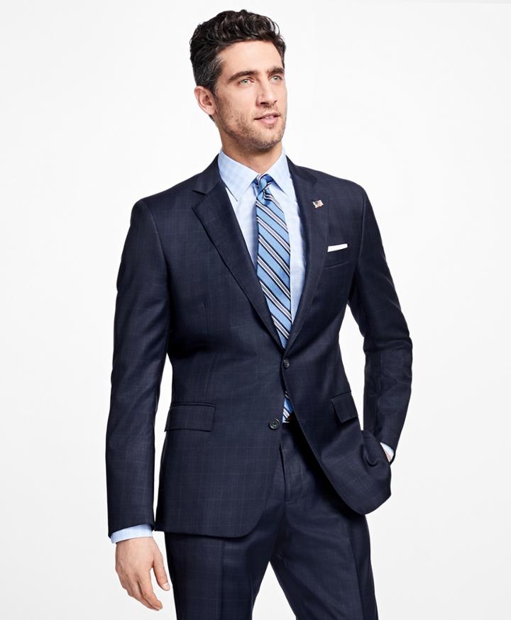 Brooks Brothers Men's Regent Fit Saxxon Wool Plaid With Windowpane 1818 Suit