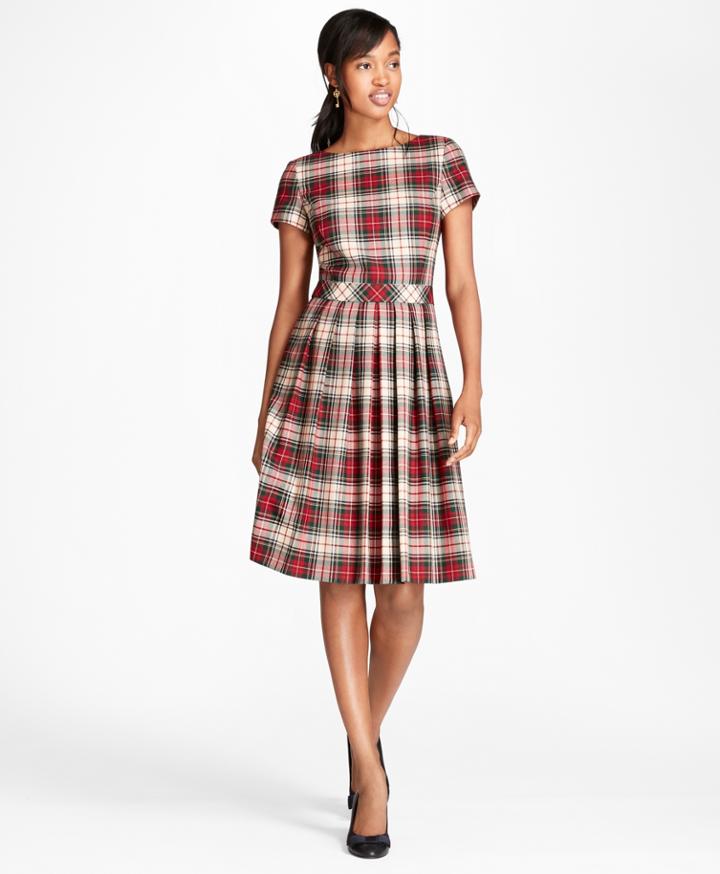 Brooks Brothers Women's Pleated Tartan Wool Twill Dress