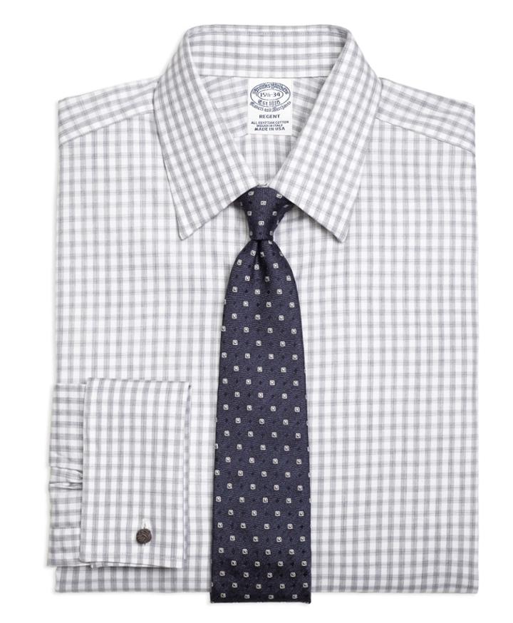 Brooks Brothers Men's Slim Fitted Dress Shirt, French Cuff Heathered Gingham
