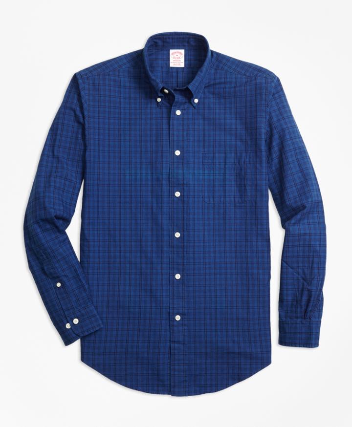 Brooks Brothers Men's Madison Fit Indigo Tonal Plaid Sport Shirt